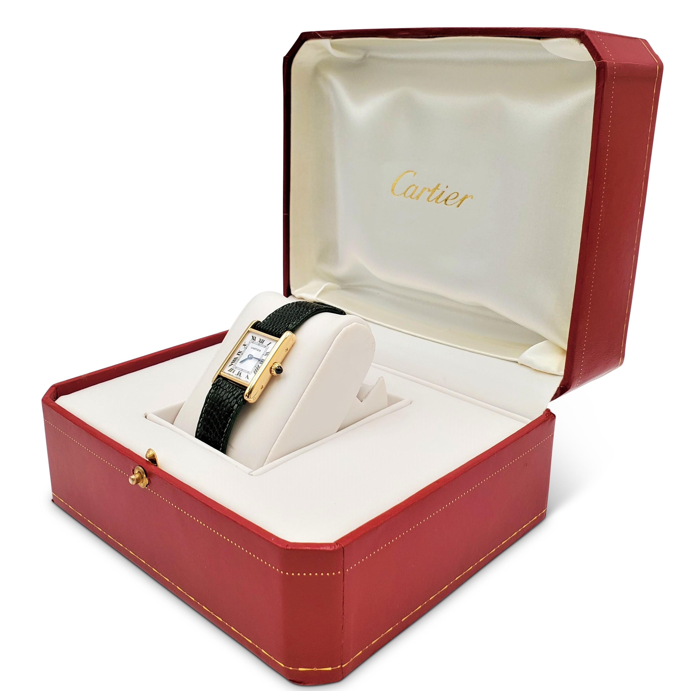 Women's or Men's Cartier 'Tank Louis' Yellow Gold Leather Strap Watch