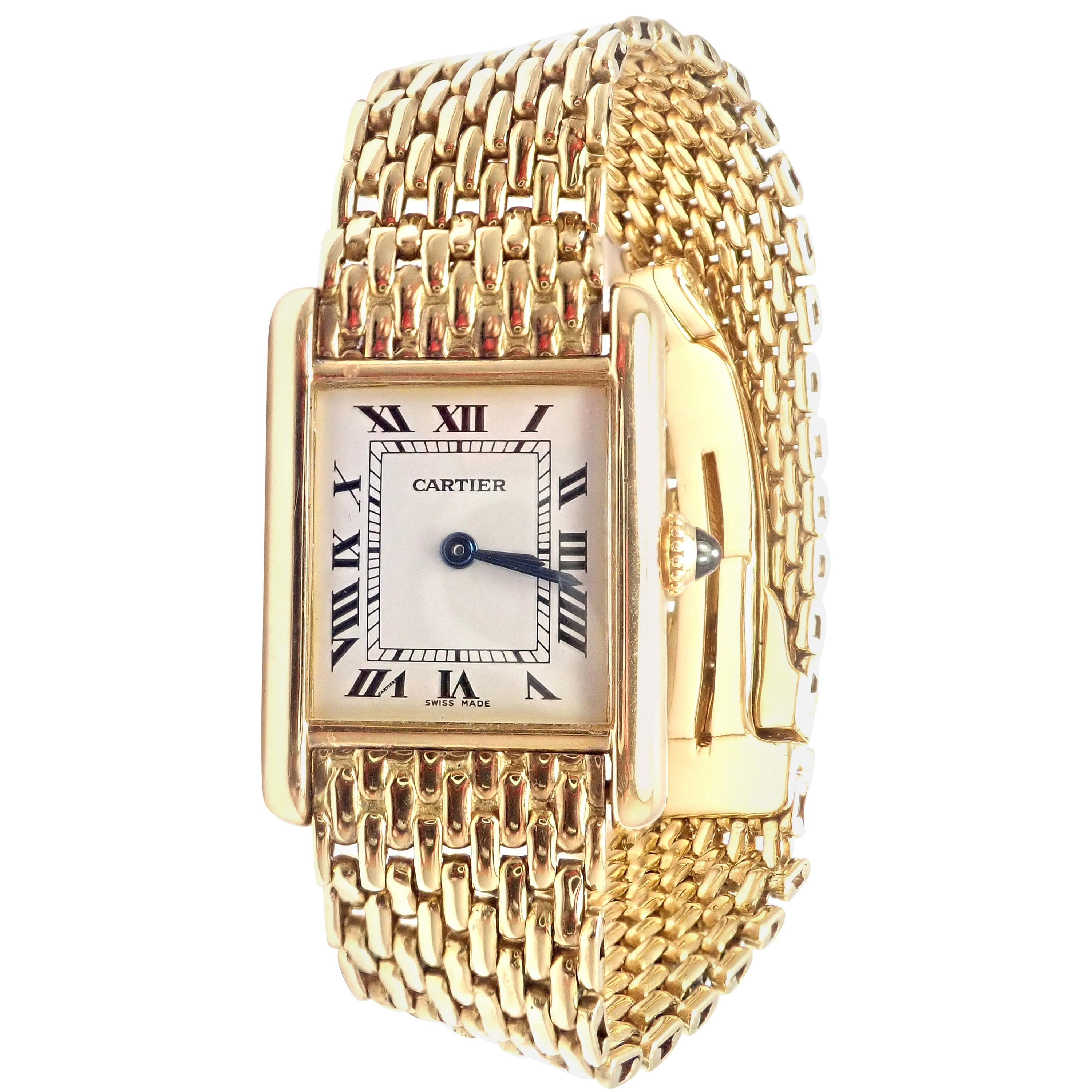 Cartier Tank Louis Yellow Gold with Bracelet Manual Wide Ladies Wristwatch