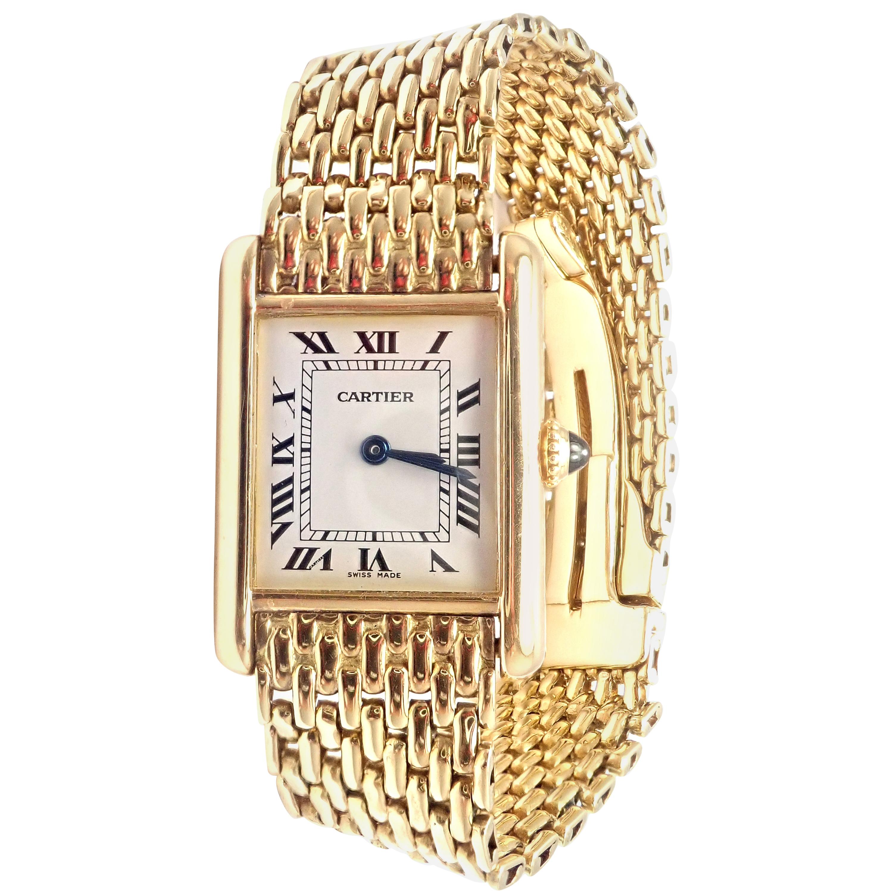 Cartier Tank Louis Yellow Gold With Bracelet Manual Wide Ladies 