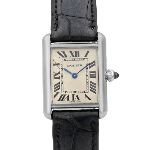 Cartier Tank Louise 18k White Gold Black Leather Quartz Ladies Watch W1541056 At 1stdibs