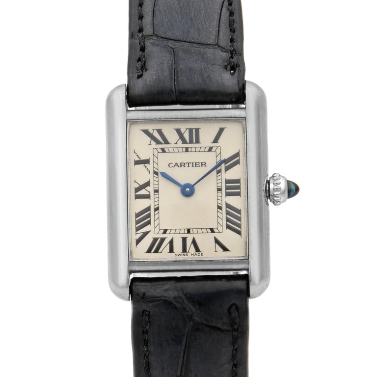 Cartier Tank Louise 18k White Gold Black Leather Quartz Ladies Watch W1541056 At 1stdibs