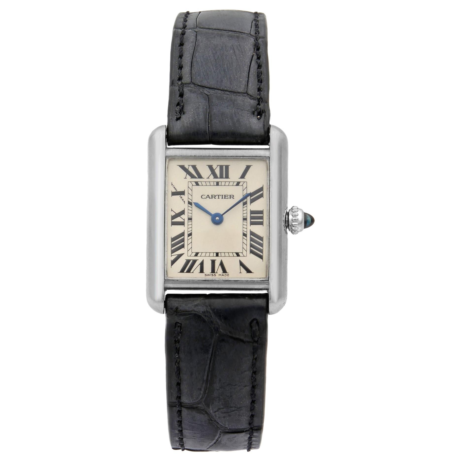 Cartier Tank Louise 18K White Gold Black Leather Quartz Ladies Watch W1541056