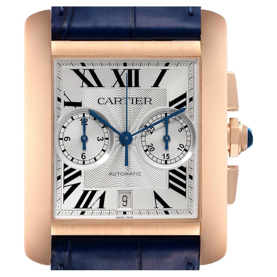 Cartier Tank MC 18K Rose Gold Silver Dial Mens Watch W5330005 For Sale