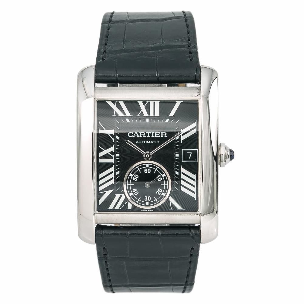 Cartier Tank MC 3589 W5330004 Stainless Black Dial Men's Automatic Watch For Sale