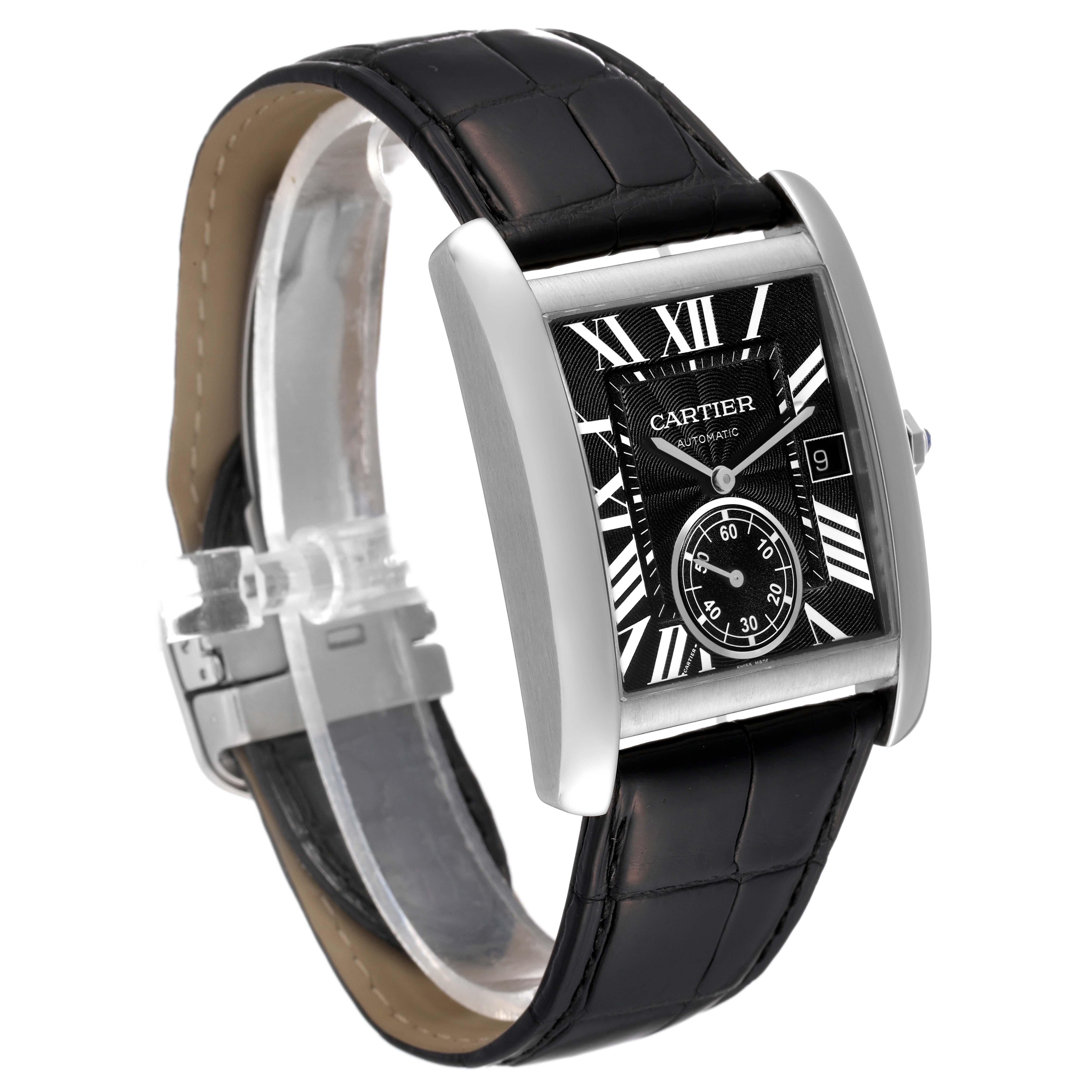 Cartier Tank MC Black Dial Automatic Steel Mens Watch W5330004 Card In Excellent Condition For Sale In Atlanta, GA