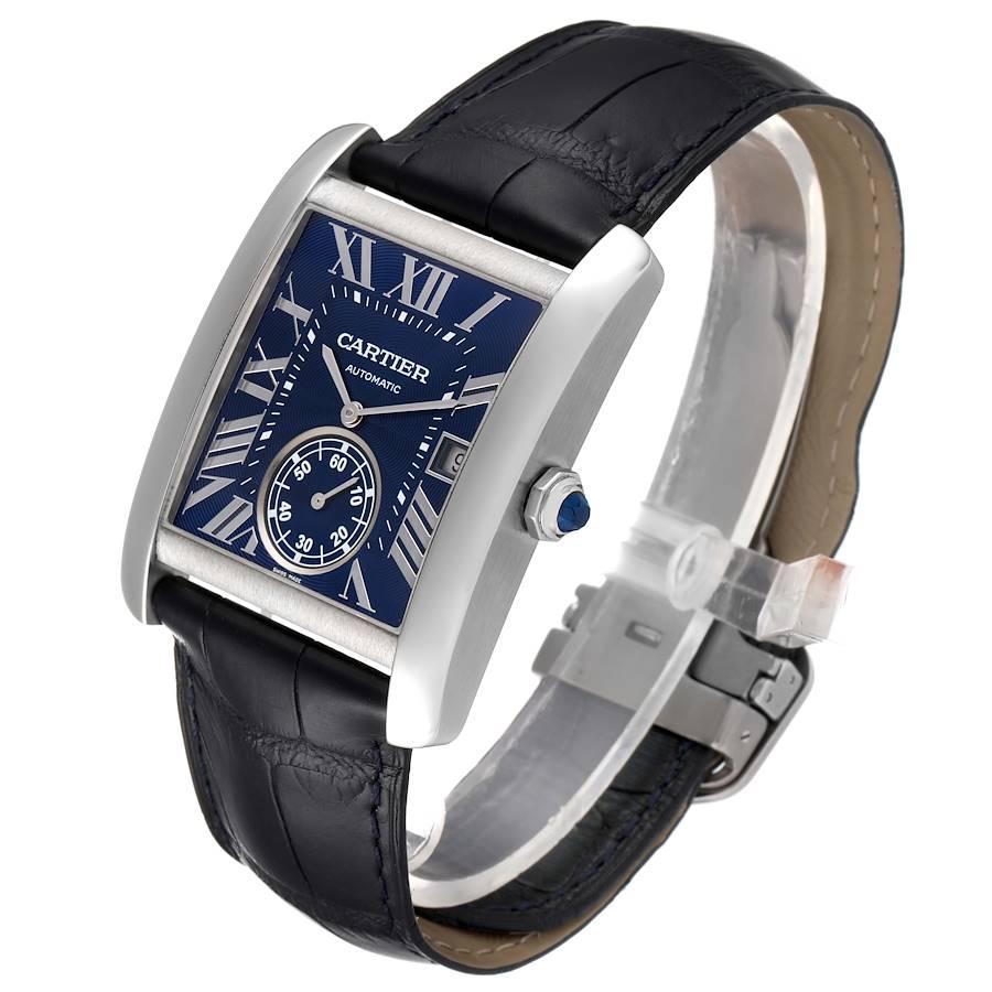 Men's Cartier Tank MC Blue Dial Automatic Steel Mens Watch WSTA0010 Box Papers For Sale