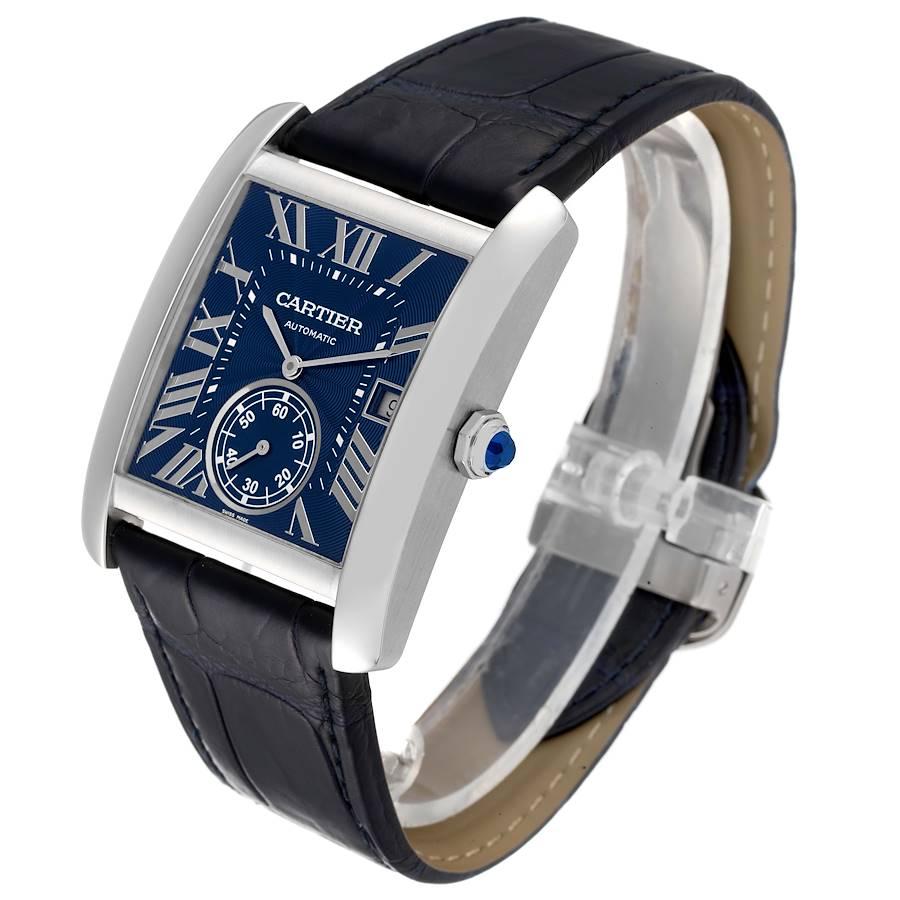 Men's Cartier Tank MC Blue Dial Automatic Steel Mens Watch WSTA0010 Box Papers