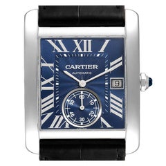 Cartier Tank MC Blue Dial Automatic Steel Mens Watch WSTA0010 Box Papers