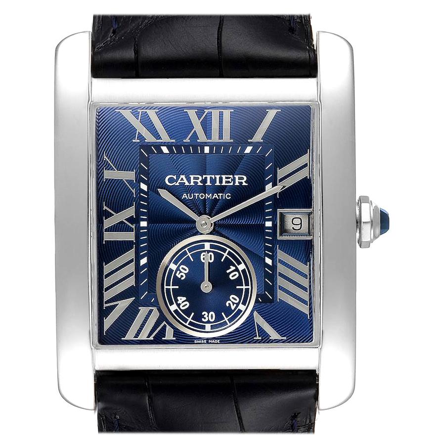 Cartier Tank MC Blue Dial Automatic Steel Mens Watch WSTA0010 Box Papers For Sale