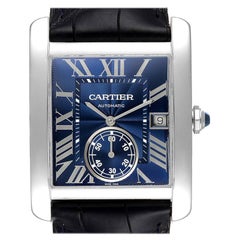 Cartier Tank MC Blue Dial Automatic Steel Mens Watch WSTA0010 Box Papers