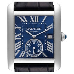 Cartier Tank MC Blue Dial Automatic Steel Mens Watch WSTA0010 Box Papers