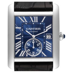 Cartier: Automatik-Herrenuhr WSTA0010, Tank MC, blaues Zifferblatt