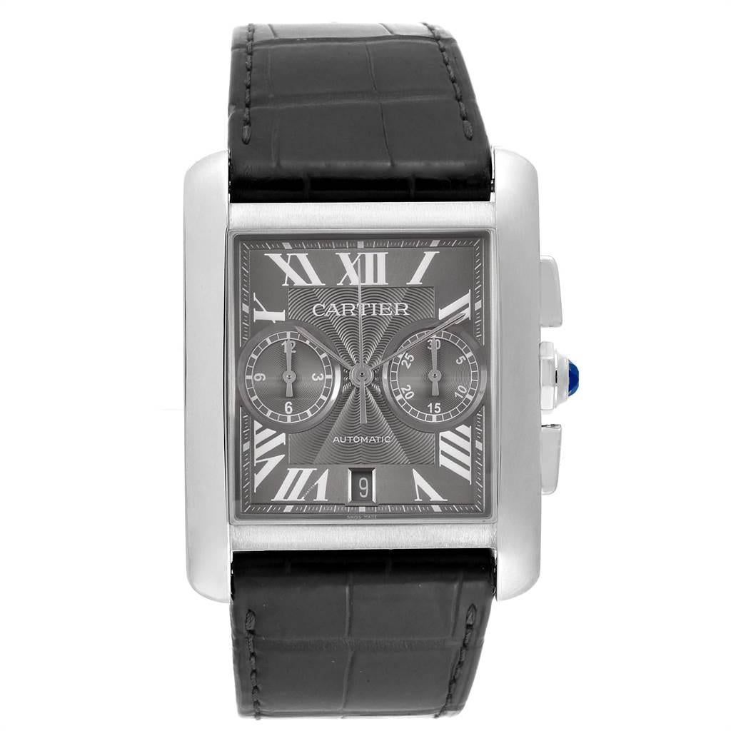 Cartier Tank MC Grey Dial Chronograph Men's Watch W5330008 Box Papers In Excellent Condition In Atlanta, GA