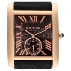Cartier Tank MC Rose Gold Brown Dial Black Strap Mens Watch W5330002 Box Card