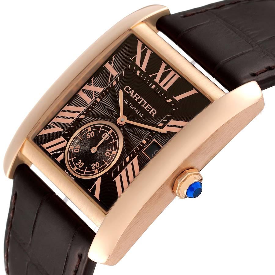 Cartier Tank MC Rose Gold Brown Dial Brown Strap Mens Watch W5330002 In Excellent Condition For Sale In Atlanta, GA