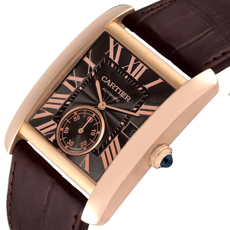 Cartier Tank MC Rose Gold Brown Dial Brown Strap Mens Watch W5330002 In Excellent Condition In Atlanta, GA