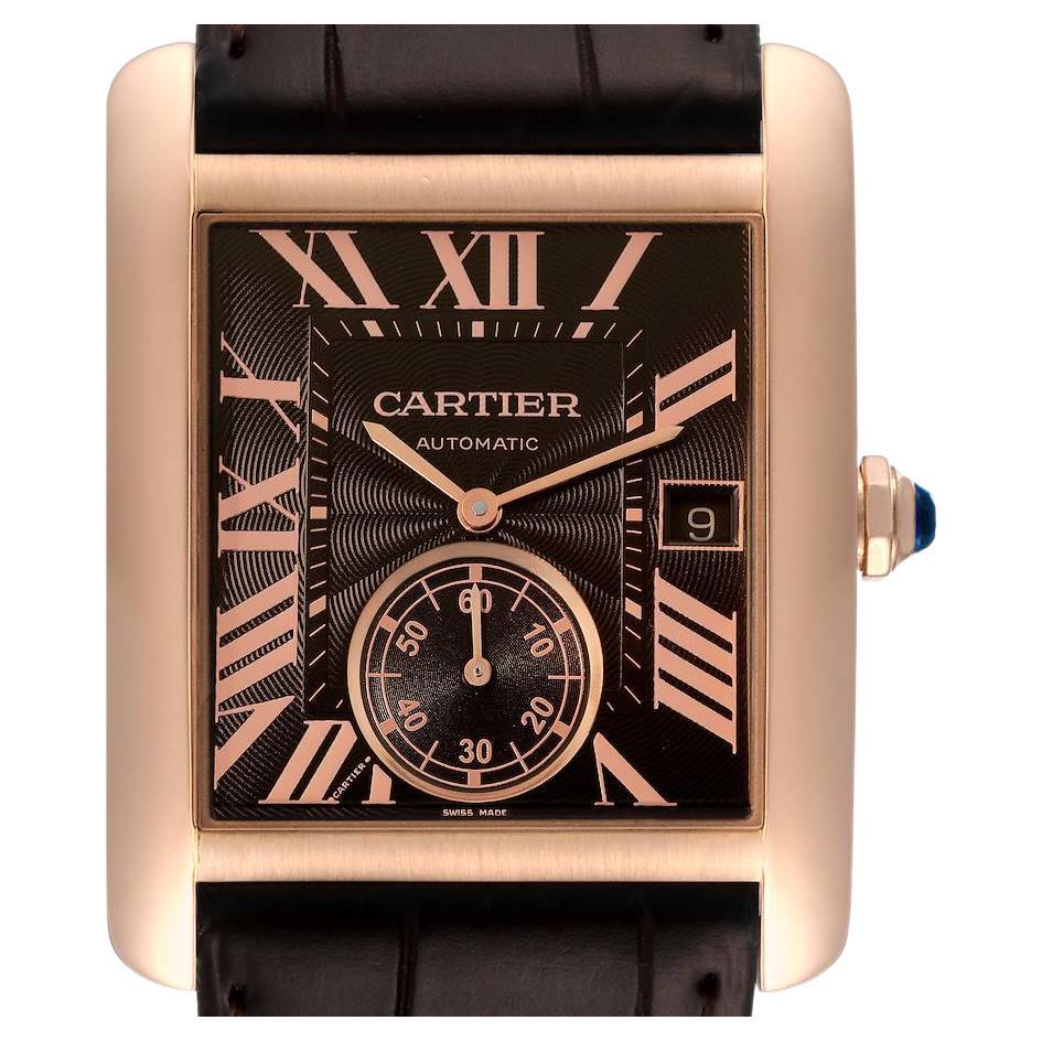 Cartier Tank MC Rose Gold Brown Dial Brown Strap Mens Watch W5330002 For Sale