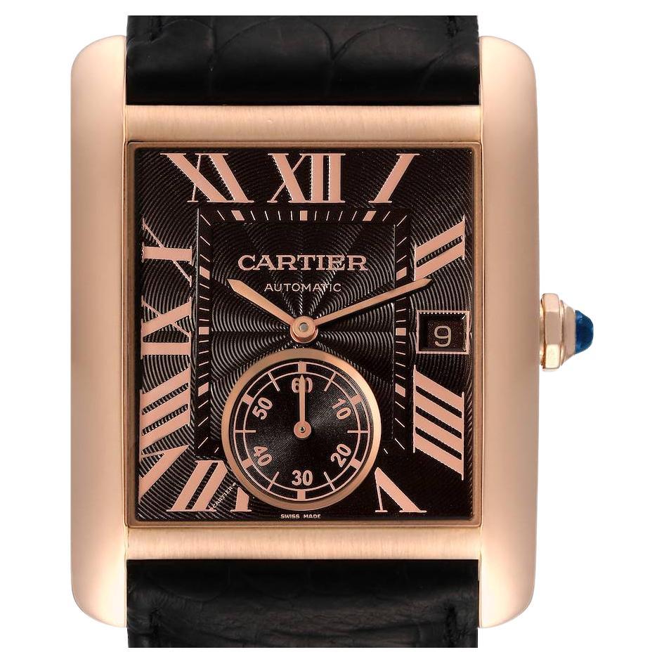 Cartier: Herrenuhr Tank MC mit braunem Zifferblatt und braunem Armband, Roségold W5330002 im Angebot