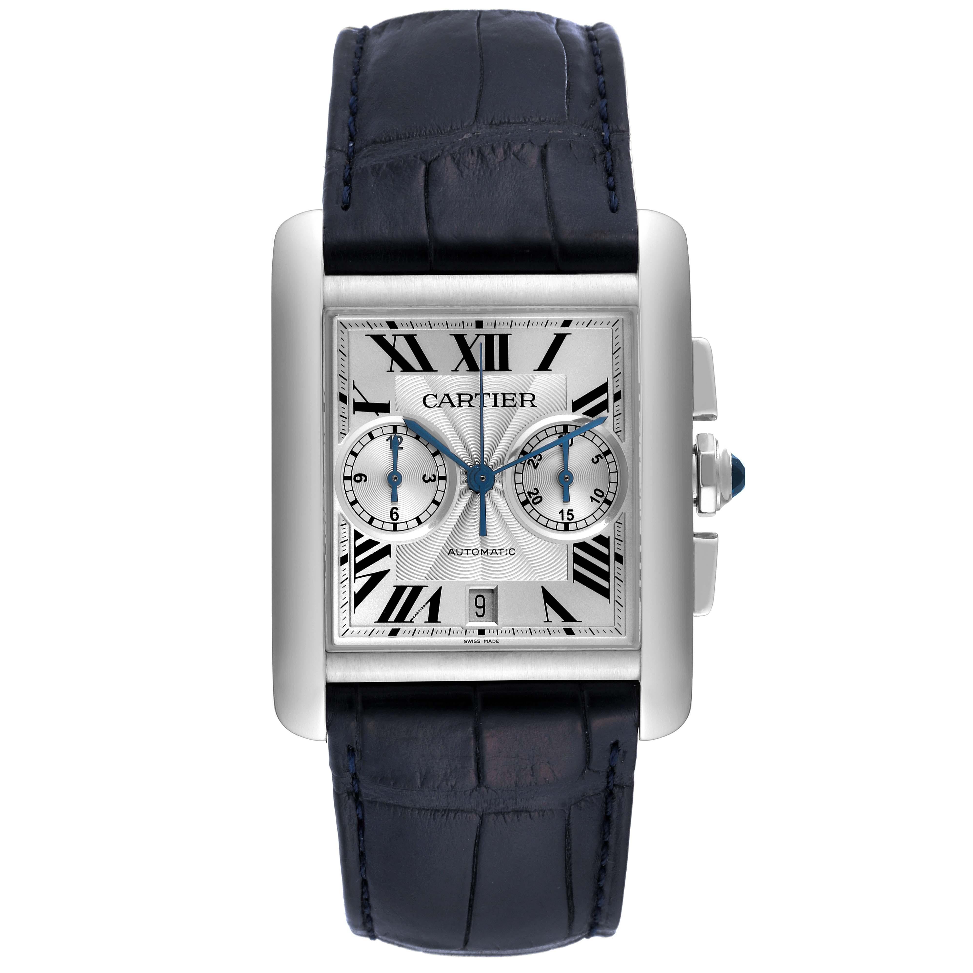 Men's Cartier Tank MC Silver Dial Automatic Chronograph Mens Watch W5330007 Papers For Sale
