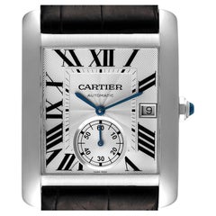 Cartier Tank MC Silver Dial Black Strap Automatic Steel Mens Watch W5330003