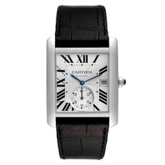 Cartier Tank MC Silver Dial Black Strap Steel Mens Watch W5330003 Box Papers