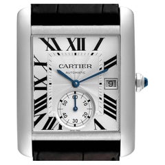 Cartier Tank MC Silver Dial Black Strap Steel Mens Watch W5330003 Box Papers