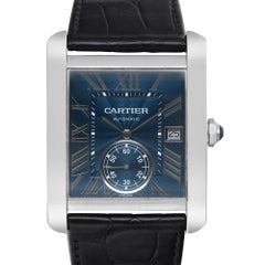 Cartier Tank MC Steel Blue Guilloche Roman Dial Automatic Watch WSTA0010