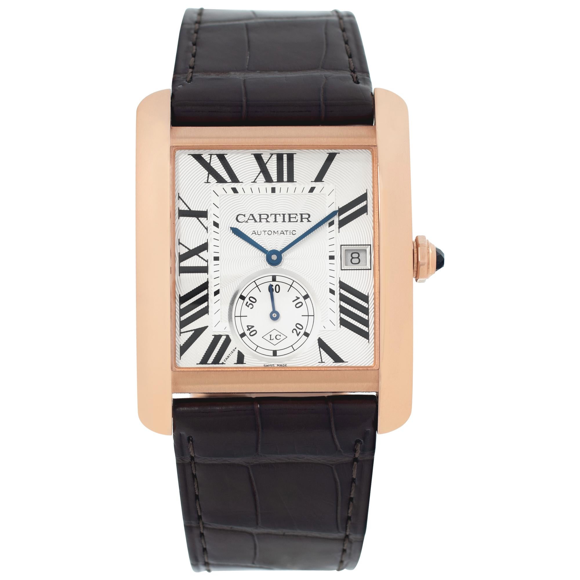 Cartier Tank MC w5330001 in rose gold w/ a Silver Guilloche dial 35mm Automatic For Sale