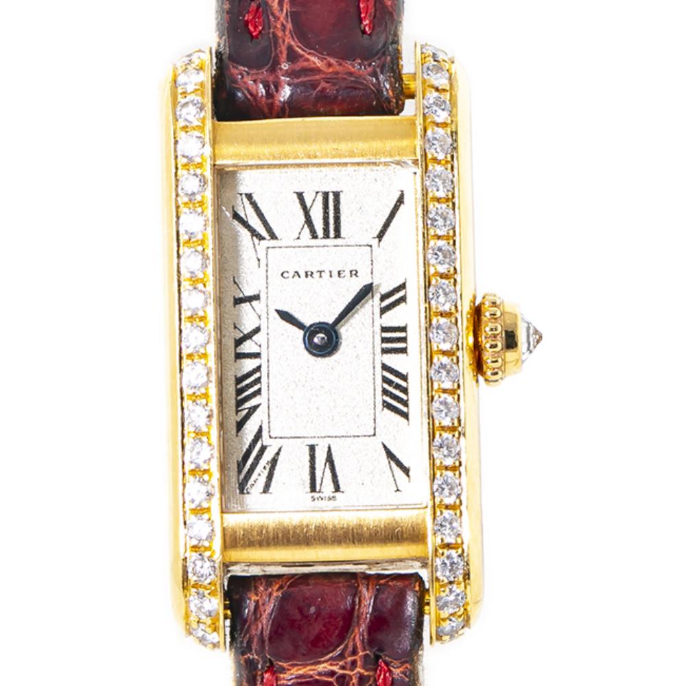 Cartier Tank Mini Americaine 1380 Factory Diamond Bezel Deployment Watch 14MM