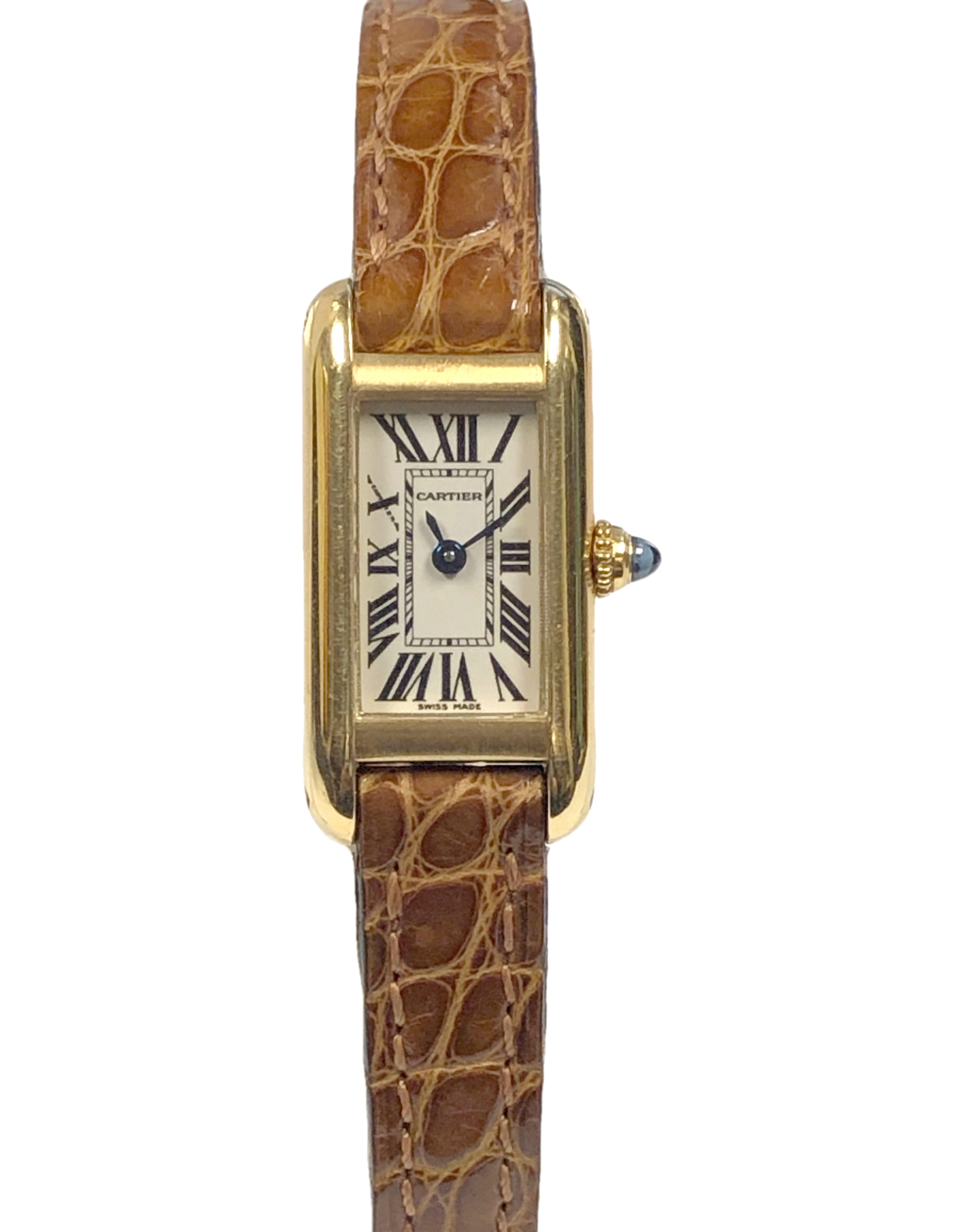 Cartier Tank Mini Ladies Yellow Gold Quartz Wrist Watch Ref 2443 In Excellent Condition In Chicago, IL