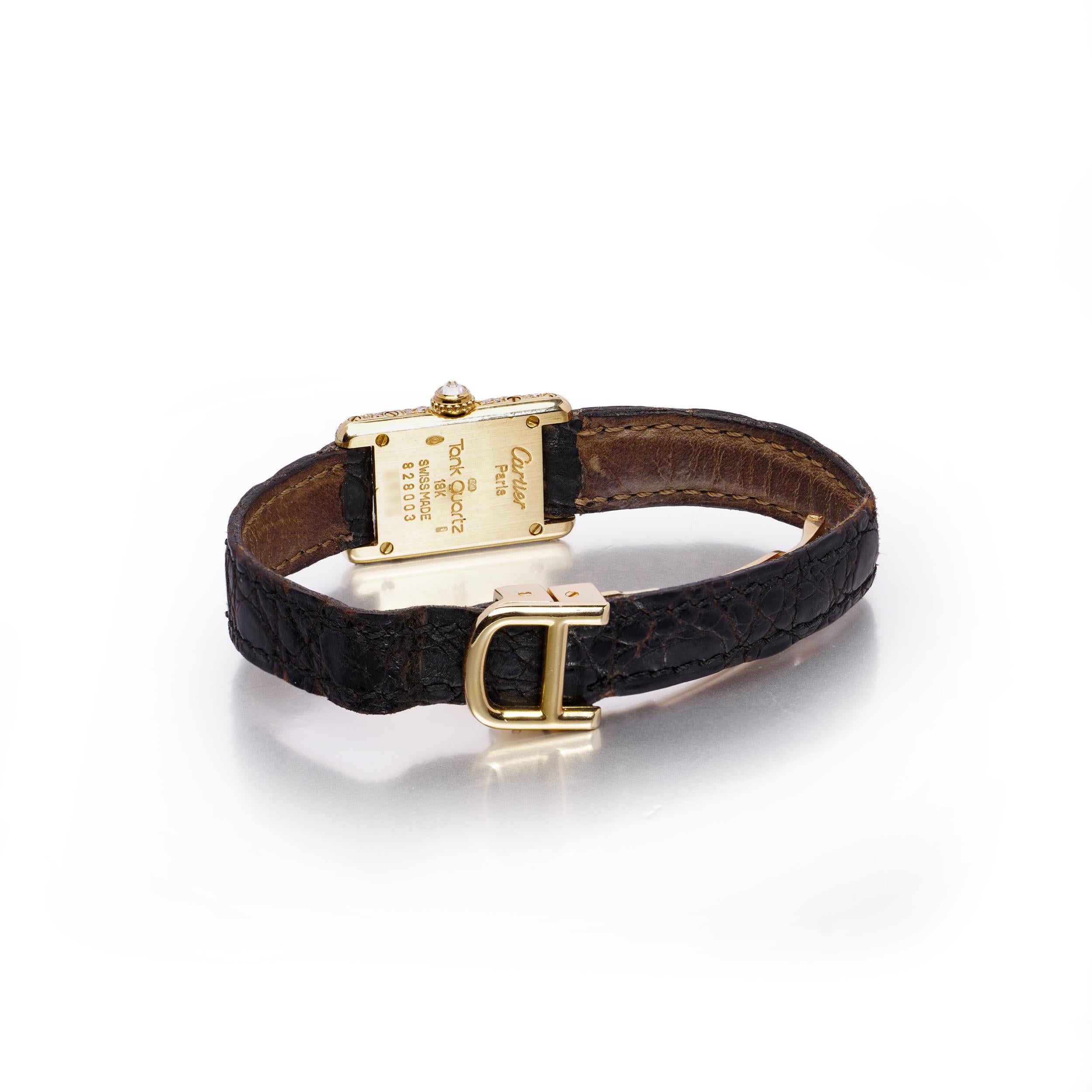 Women's or Men's Cartier Tank Mini Quartz Ladies Watch in 18kt Yellow Gold with Diamond Set Case For Sale