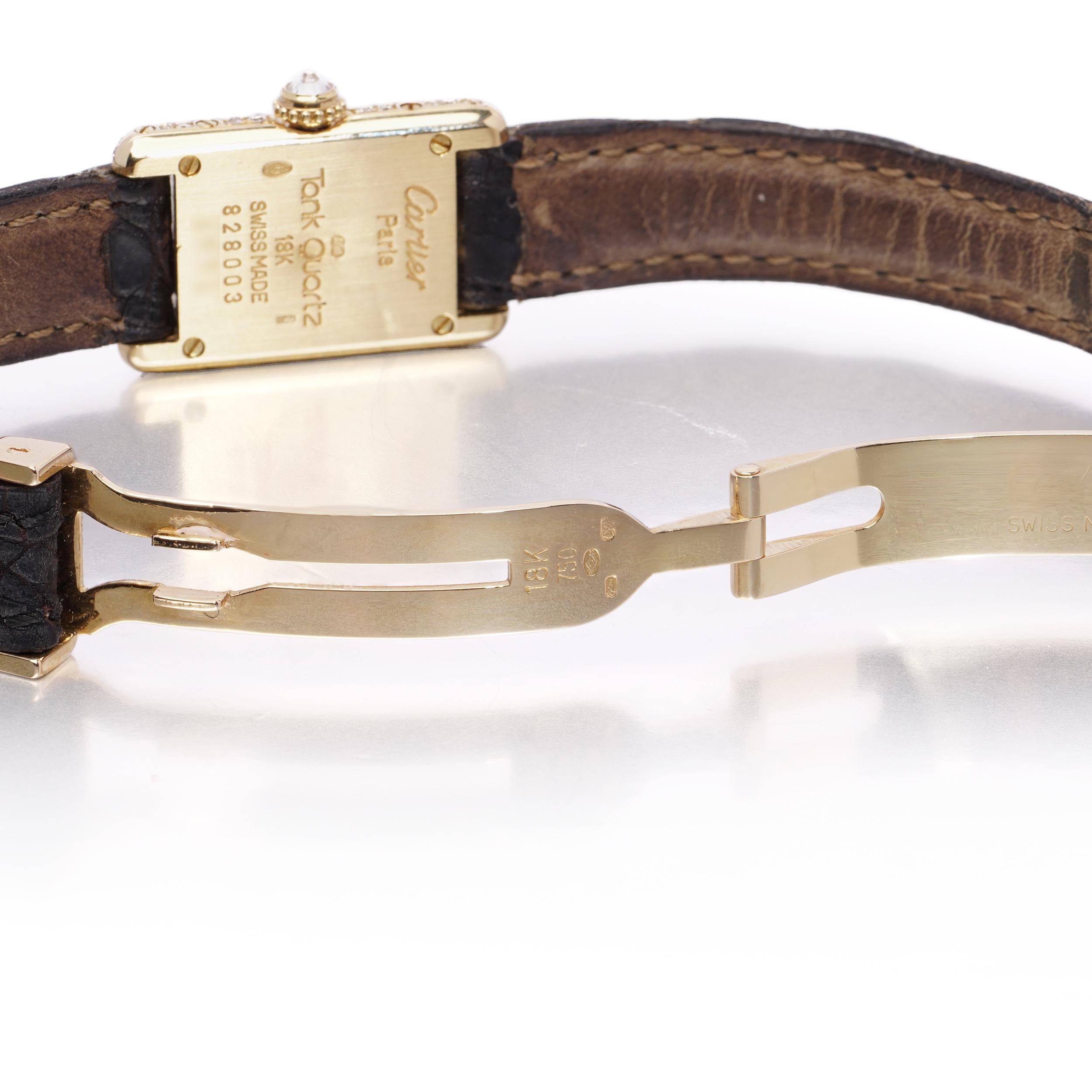 Cartier Tank Mini Quartz Ladies Watch in 18kt Yellow Gold with Diamond Set Case For Sale 1