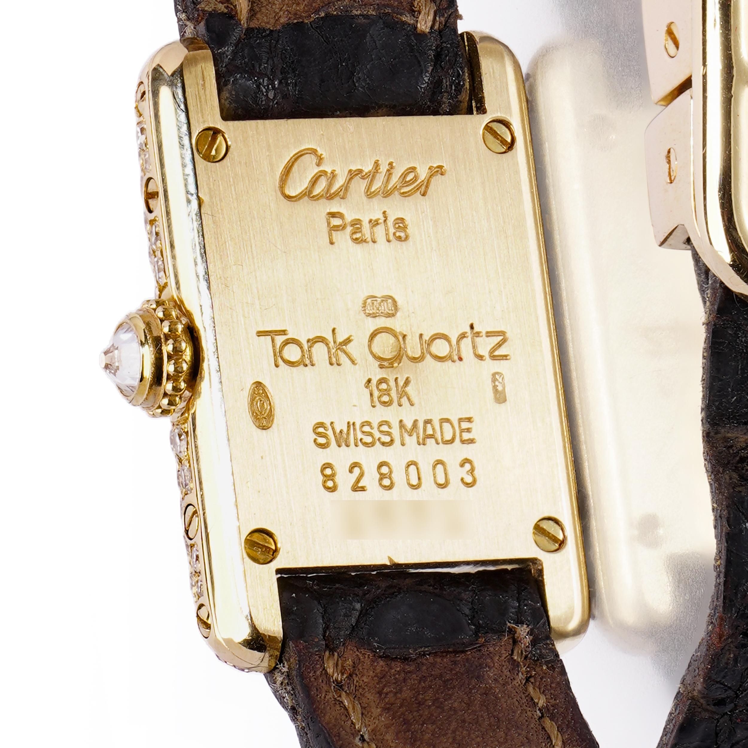 Cartier Tank Mini Quartz Ladies Watch in 18kt Yellow Gold with Diamond Set Case For Sale 5