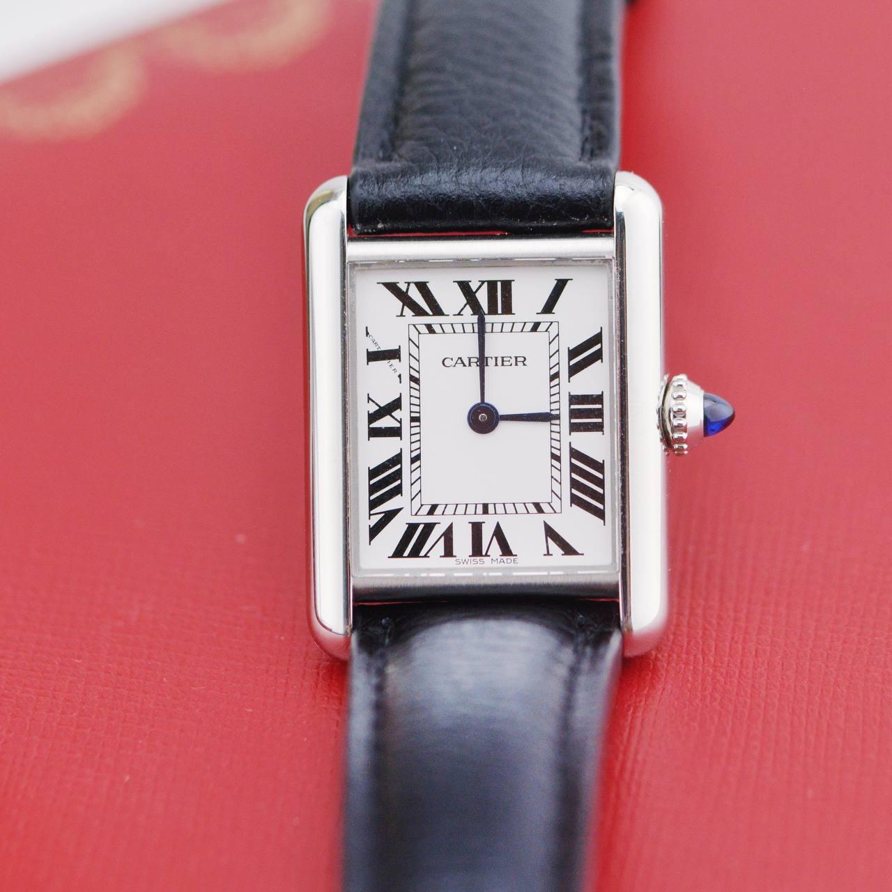 Cartier Tank Must Montre en cuir noir WSTA0042 en vente 4