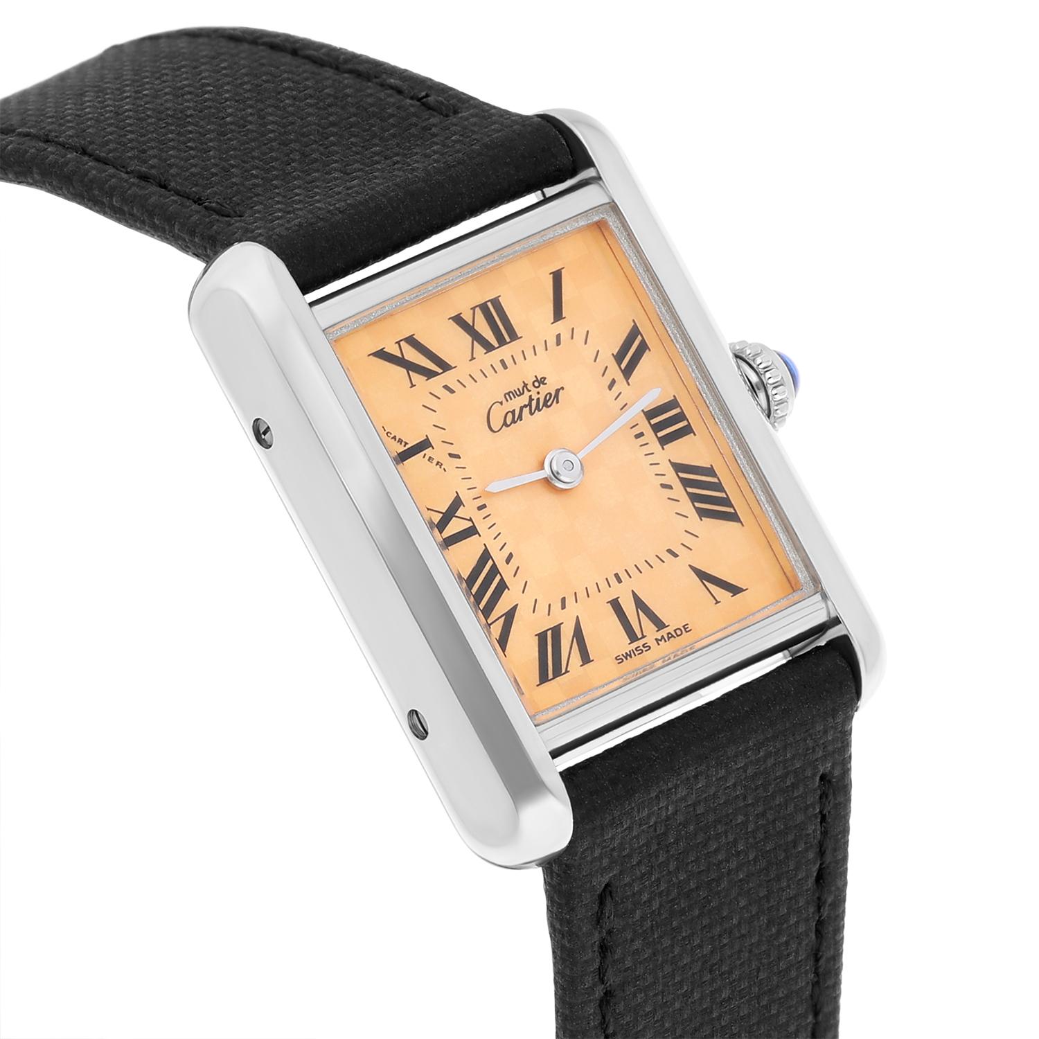 Cartier Tank Must De 2416 Quartz 22mm Silver Swiss Watch New Leather Strap In Excellent Condition In New York, NY
