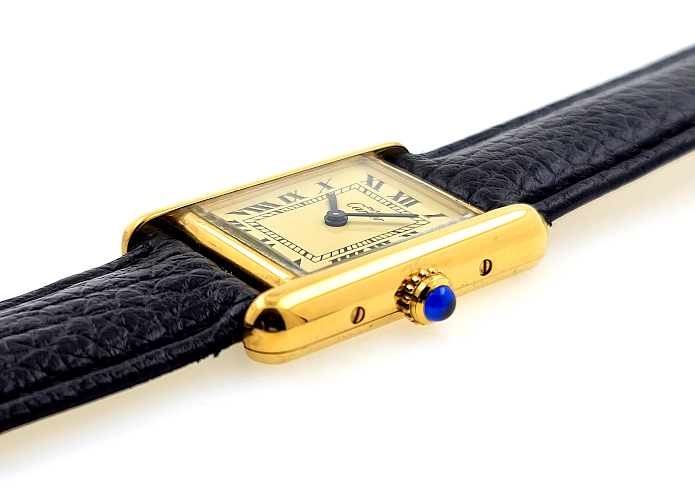 Cartier Tank Must de Cartier Classic Railway Louis 557051 Model Vermeil In Excellent Condition In PARIS, FR