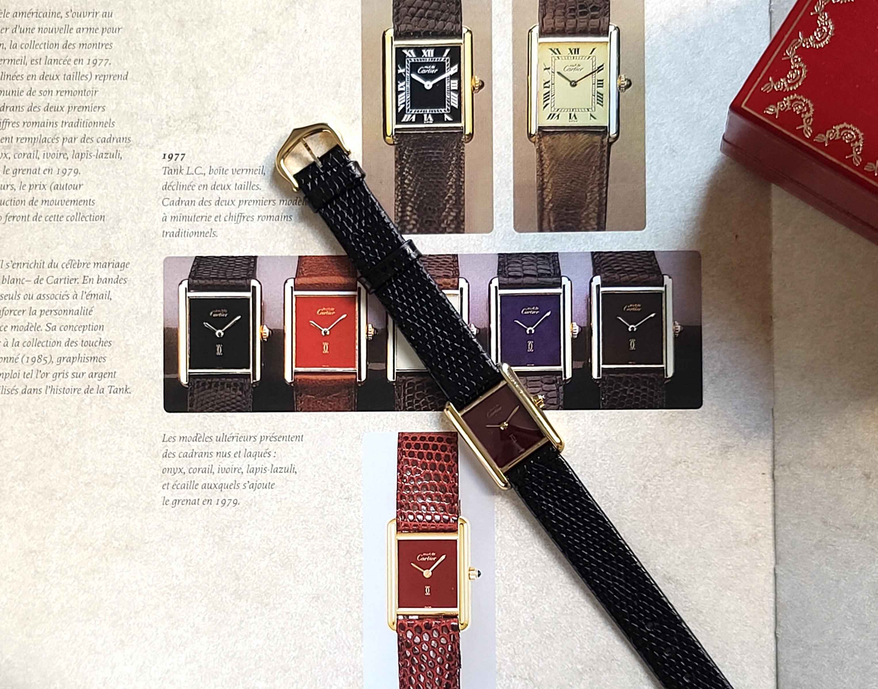 Cartier Tank Must de Cartier Grenat Burgunder Lack Vermeil Gold Silber + Schachtel 6