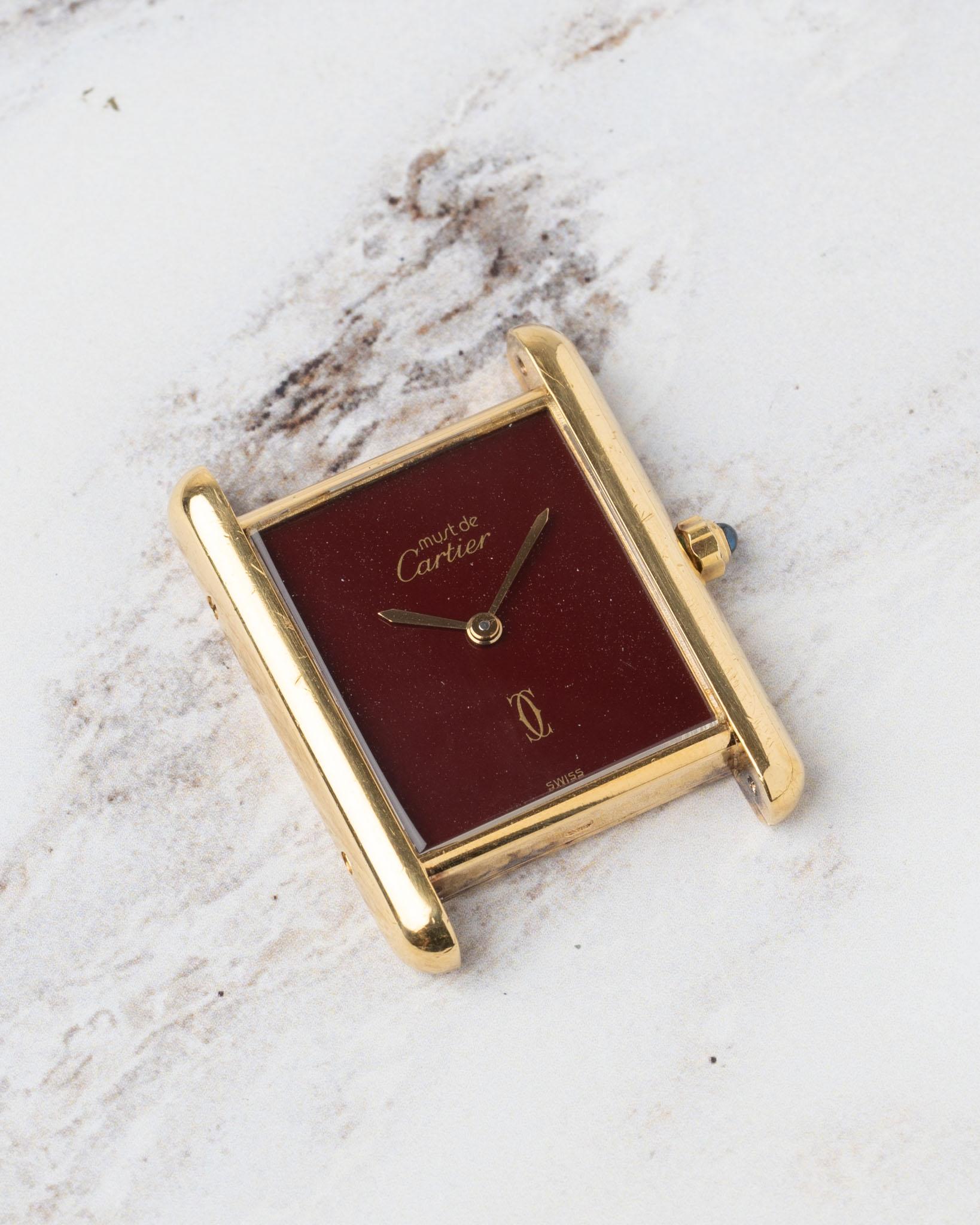 da uomo o donna Cartier Tank Must de Cartier LM 681006 Quadrante rosso 1988 Set completo in vendita