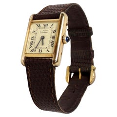 Cartier Tank "Must de Cartier" Vermeil 925 Leather Wrist Watch circa 1970s