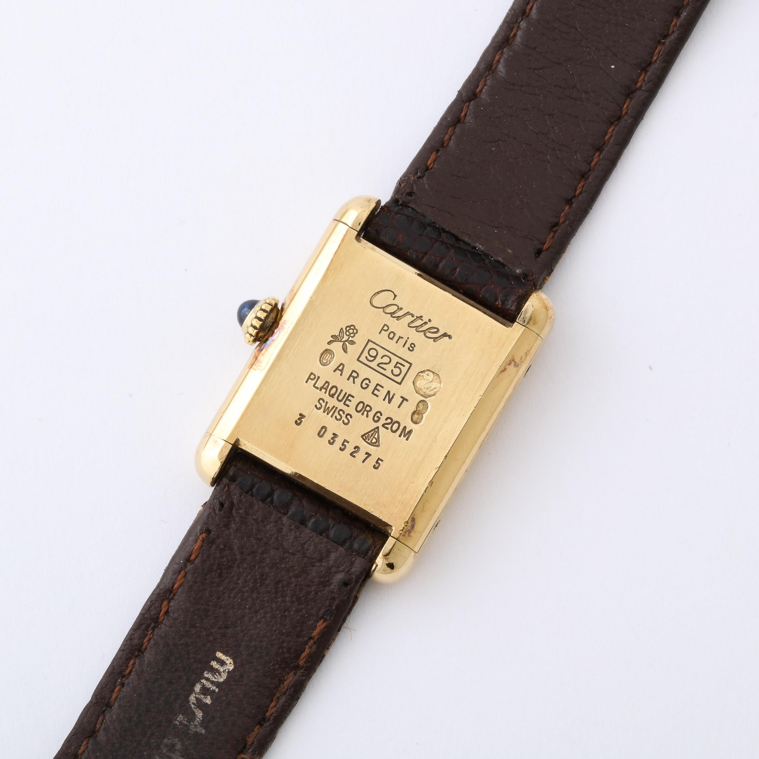 Modern Cartier Tank Must de Cartier Vermeil, Grenat, & Wood Grain Ladies Wrist Watch