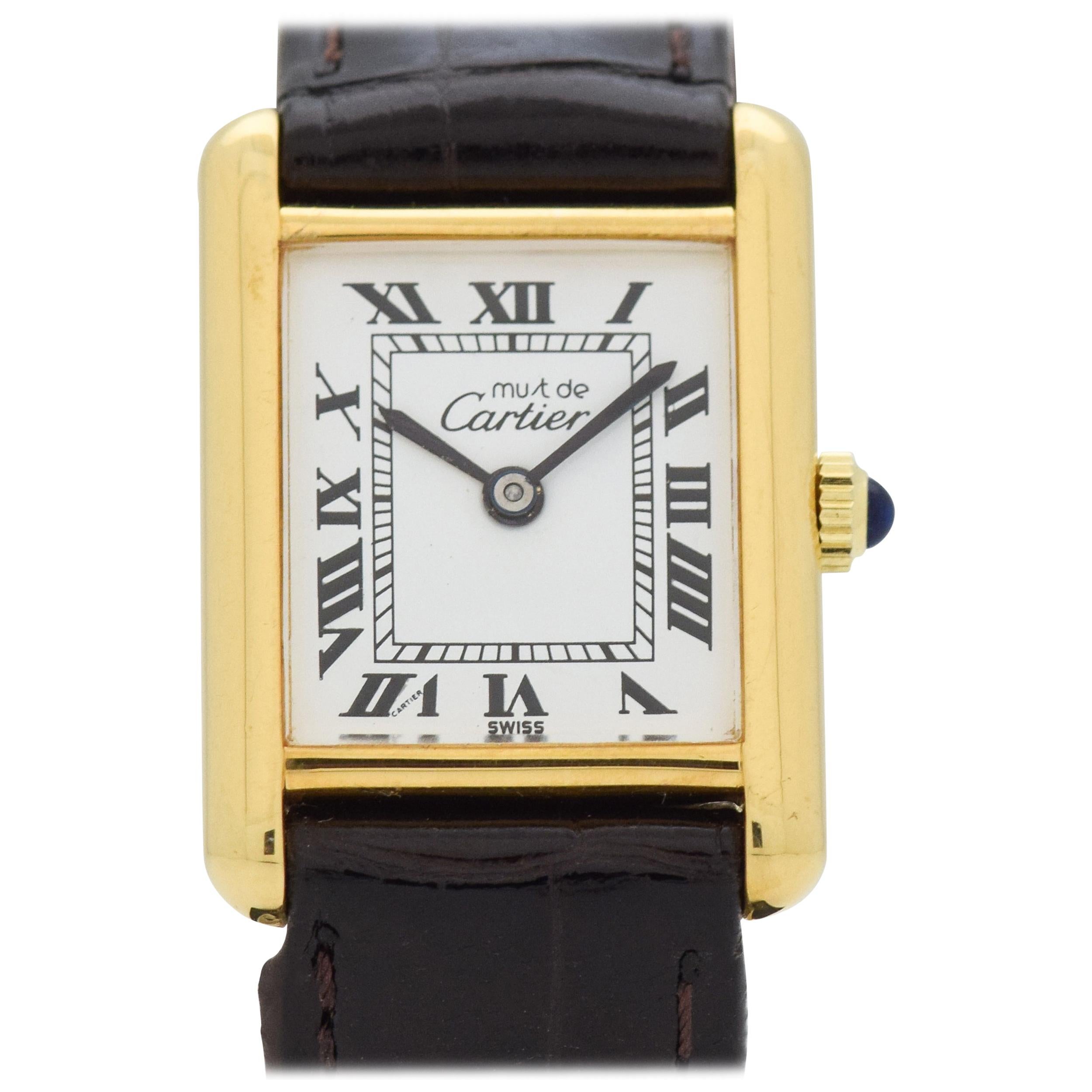 Cartier Tank Must de Ladies 18 Karat Yellow Gold-Plated Watch, 1990s For Sale