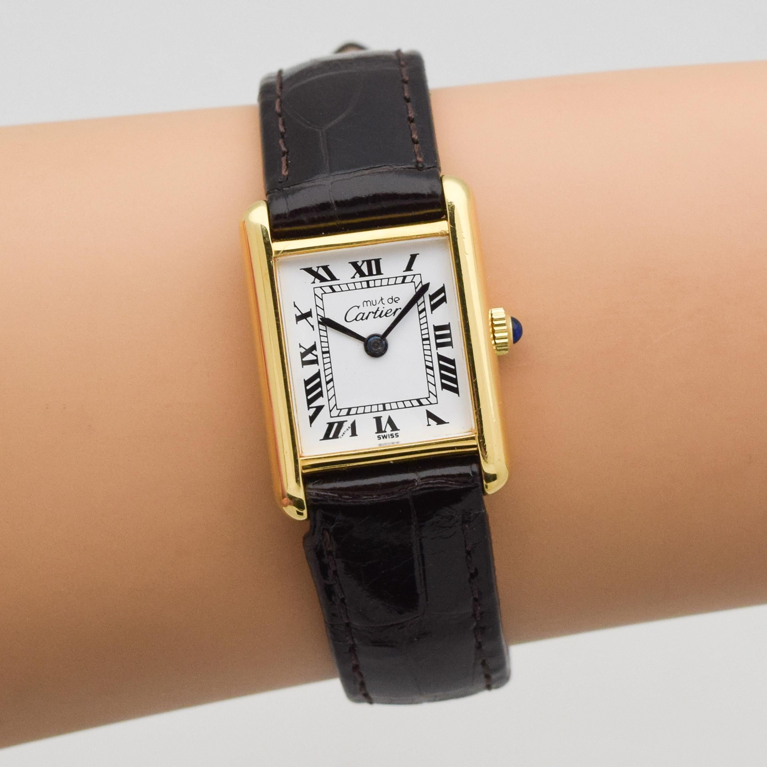 Cartier Tank Must de Ladies 18 Karat Yellow Gold-Plated Watch, 1990s For Sale 2