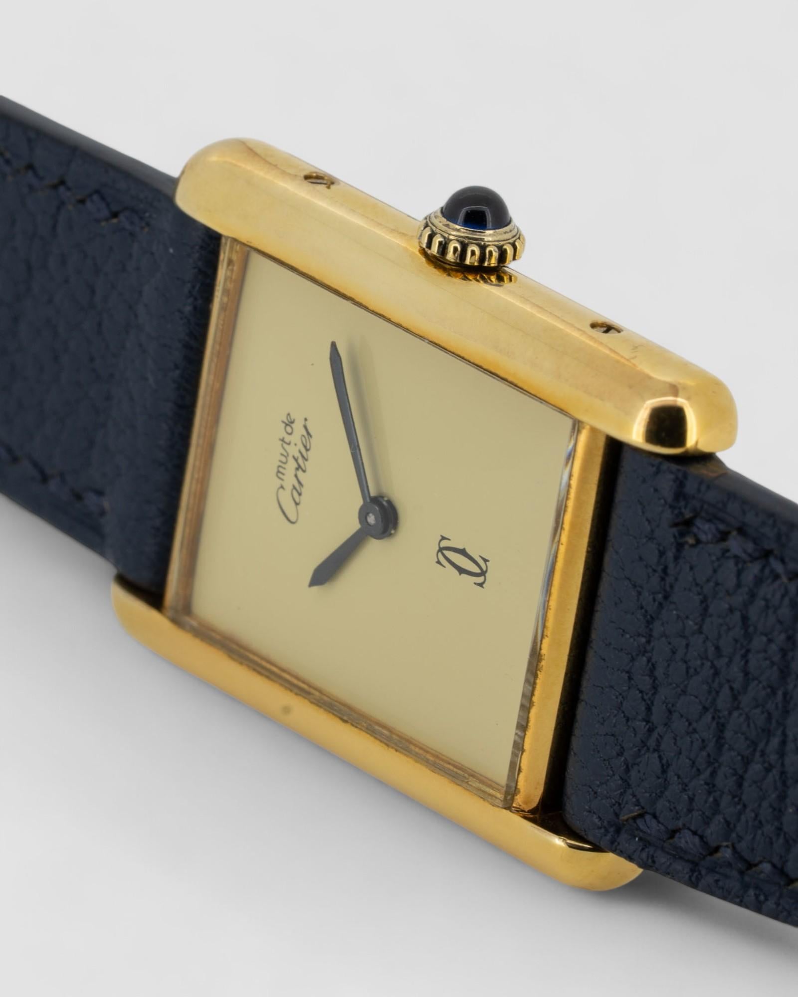 Cartier Tank Must De LM Vermeil Zitrone Zifferblatt 1980er Jahre im Zustand „Gut“ im Angebot in SYDNEY, AU