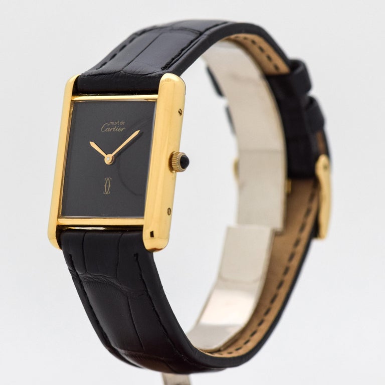Cartier Tank Must de Men's Sized Watch with a Black Dial, 1990s at 1stDibs