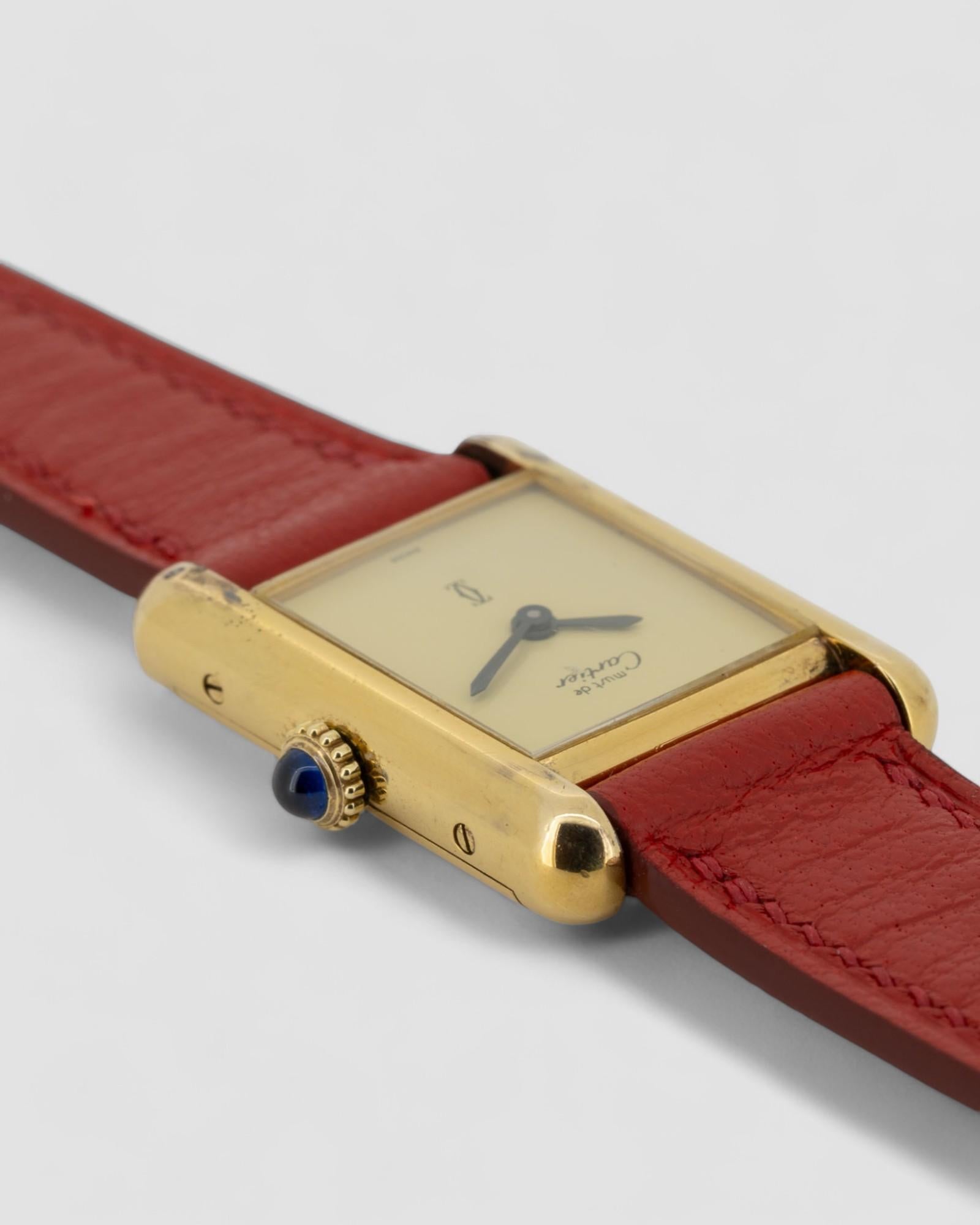 Cartier Tank Must De SM Vermeil Quadrante Limone Anni '80 In condizioni buone in vendita a SYDNEY, AU