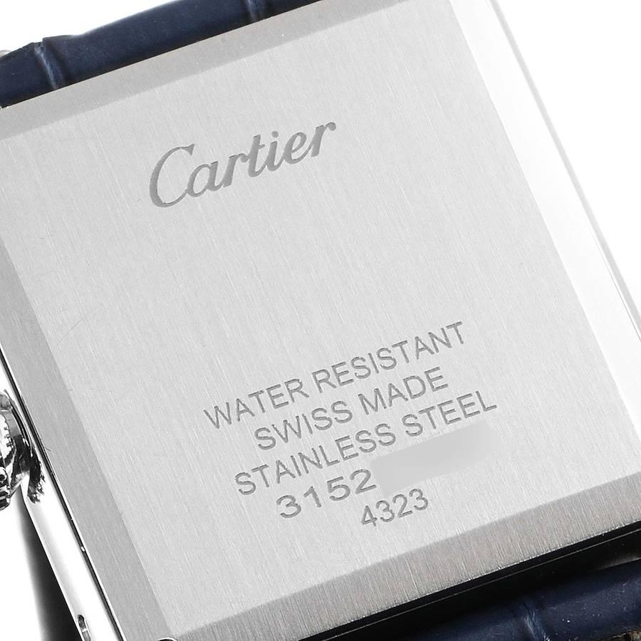 Cartier Tank Must Large Steel Blue Dial Ladies Watch WSTA0055 In Excellent Condition In Atlanta, GA