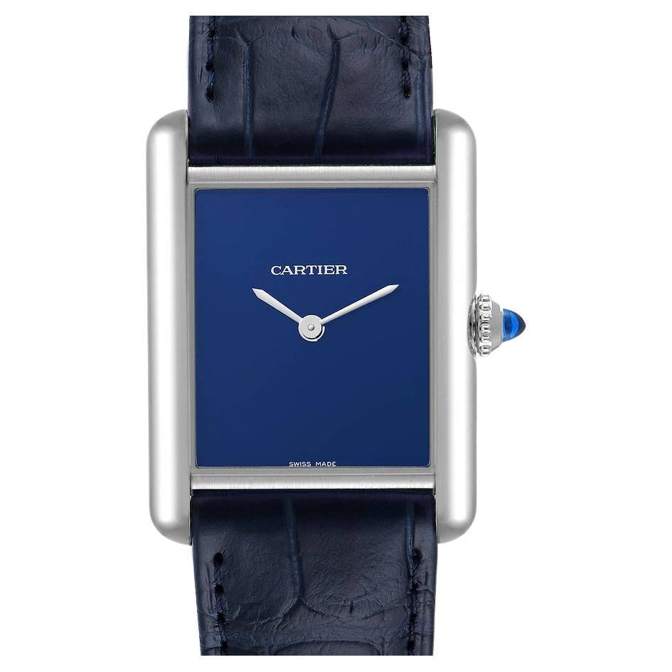 Cartier Tank Must Large Steel Blue Dial Ladies Watch WSTA0055 Unworn For Sale