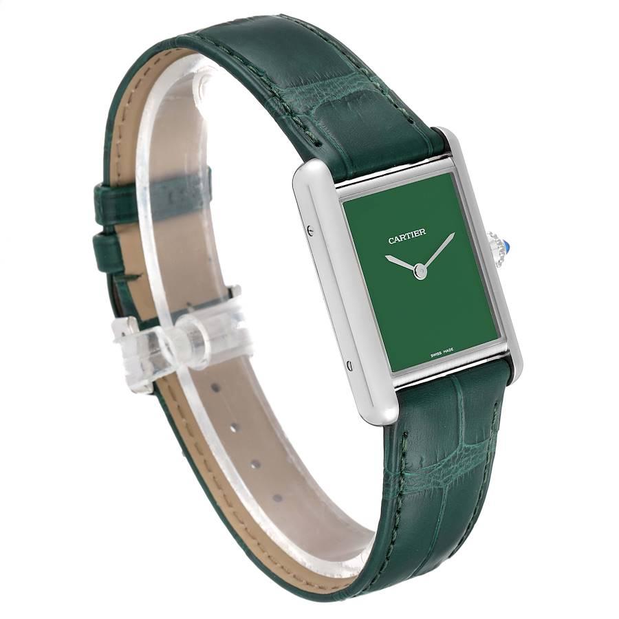 Cartier Tank Must Große Stahl Grünes Zifferblatt Damenuhr WSTA0056 Ungetragen im Zustand „Hervorragend“ im Angebot in Atlanta, GA