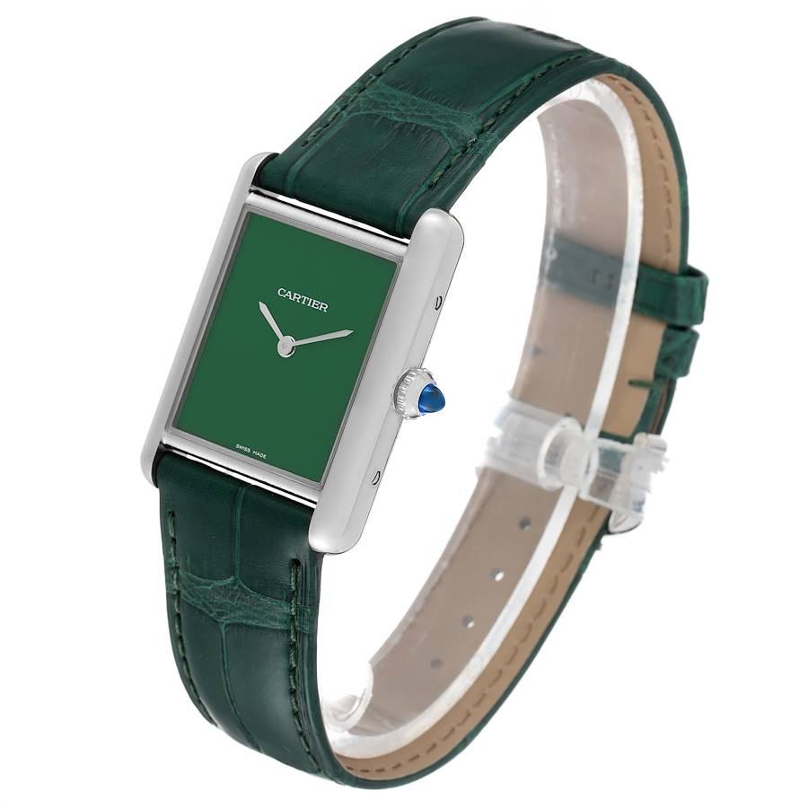 Cartier Tank Must Große Stahl Grünes Zifferblatt Damenuhr WSTA0056 Ungetragen im Angebot 1