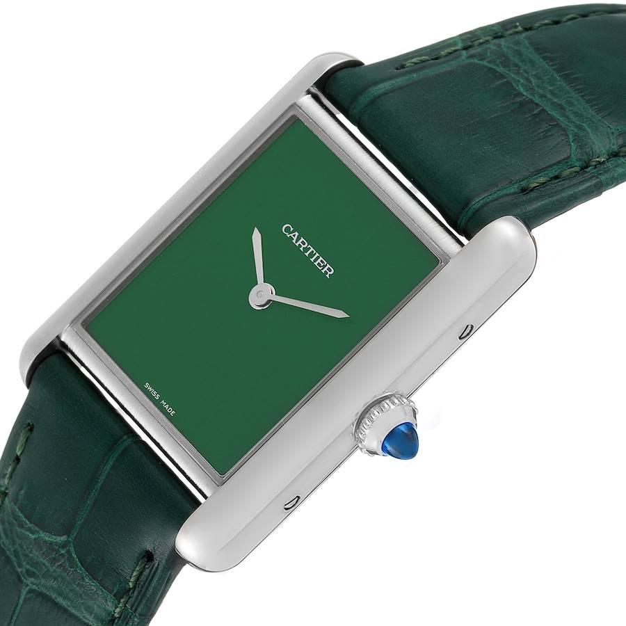 Cartier Tank Must Große Stahl Grünes Zifferblatt Damenuhr WSTA0056 Ungetragen im Angebot 2